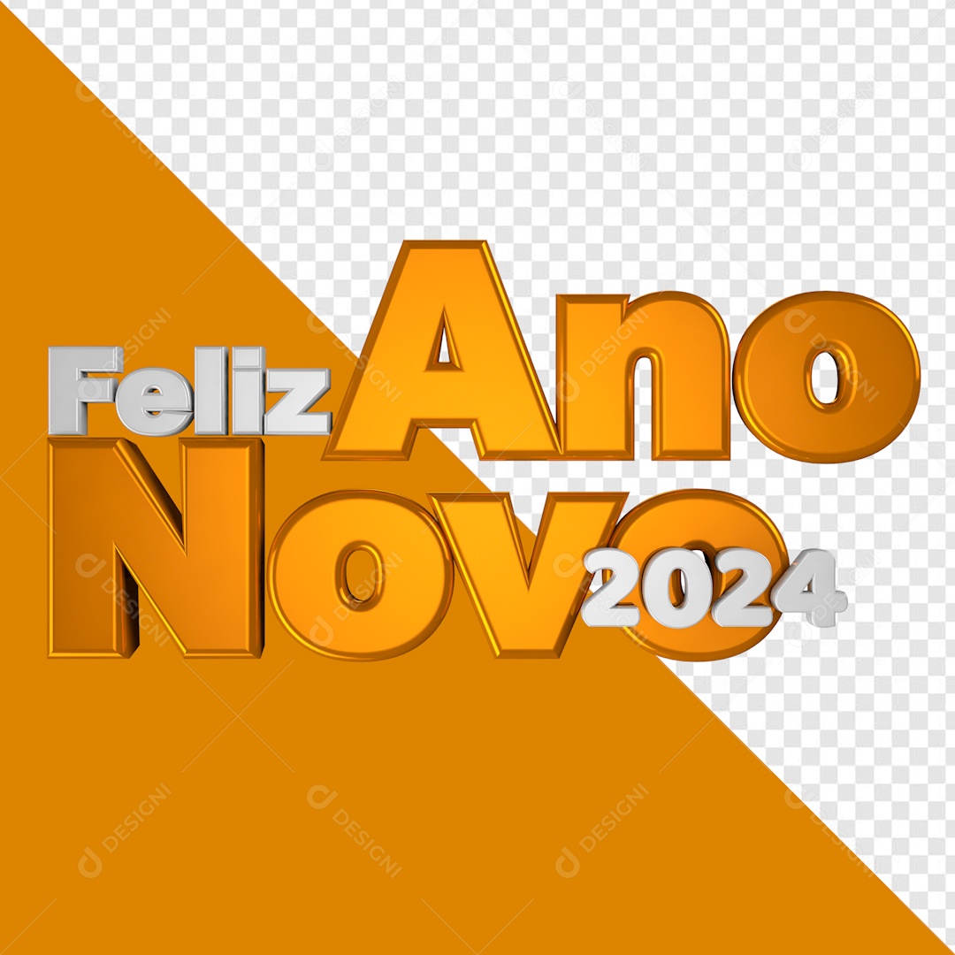Texto 3D Feliz Ano Novo 2024 Para Composição PSD