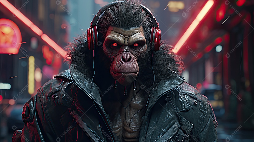 Personagem de jogo de macaco cyberpunk