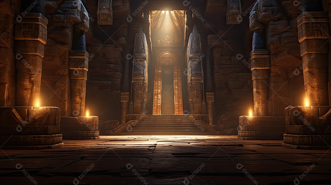 Templo egípcio dentro de uma caverna gigantesca