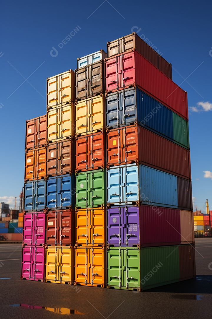 Recipientes a bordo, estão uns em cima dos outros, cores diferentes