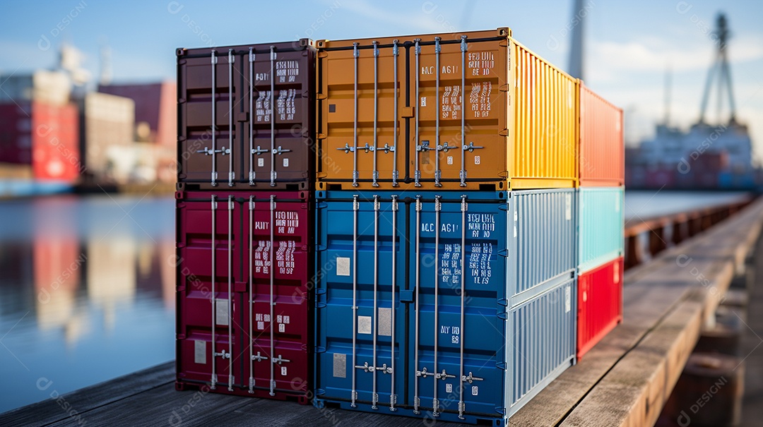 Recipientes a bordo, estão uns em cima dos outros, cores diferentes