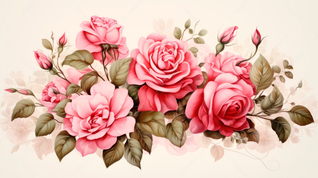 Buquê de rosas em aquarela estilo Dia dos Namorados.