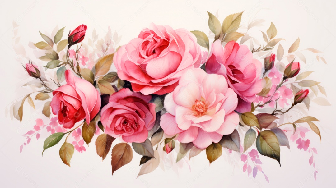 Buquê de rosas em aquarela estilo Dia dos Namorados.