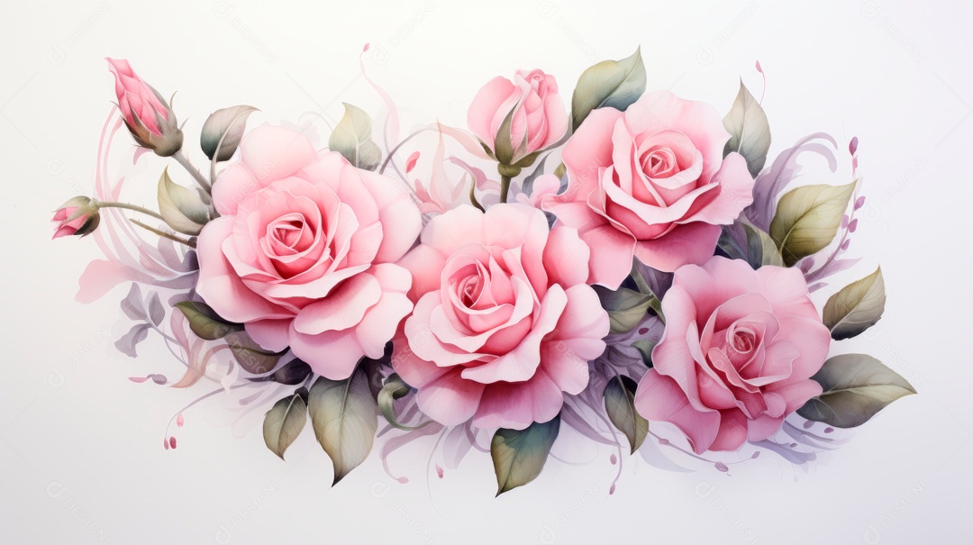 Buquê de rosas em aquarela estilo Dia dos Namorados.