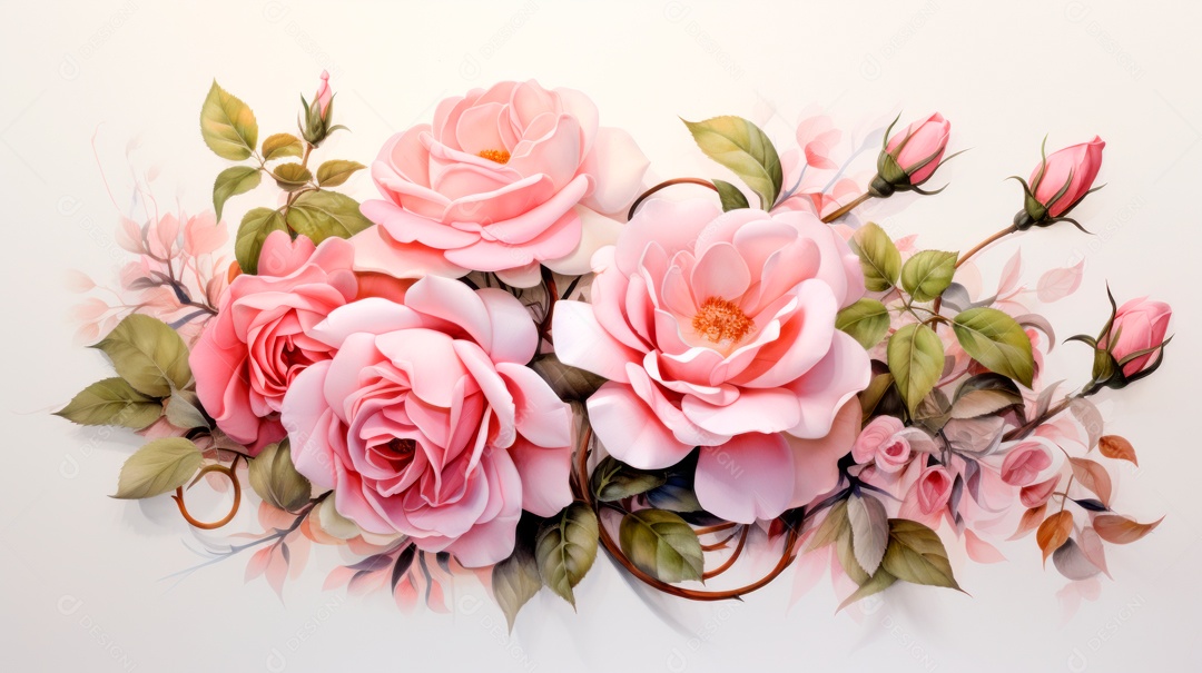 Buquê de rosas em aquarela estilo Dia dos Namorados.