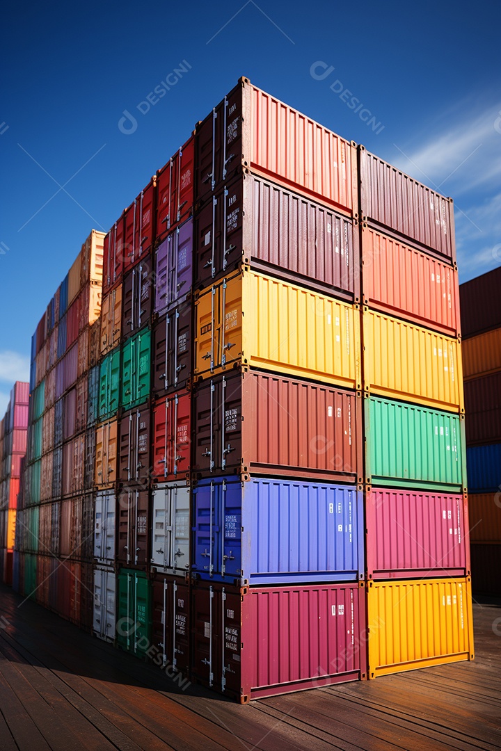 Recipientes a bordo, estão uns em cima dos outros, cores diferentes