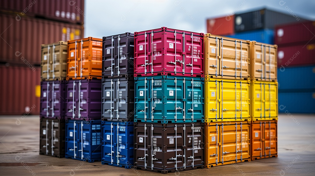 Recipientes a bordo, estão uns em cima dos outros, cores diferentes