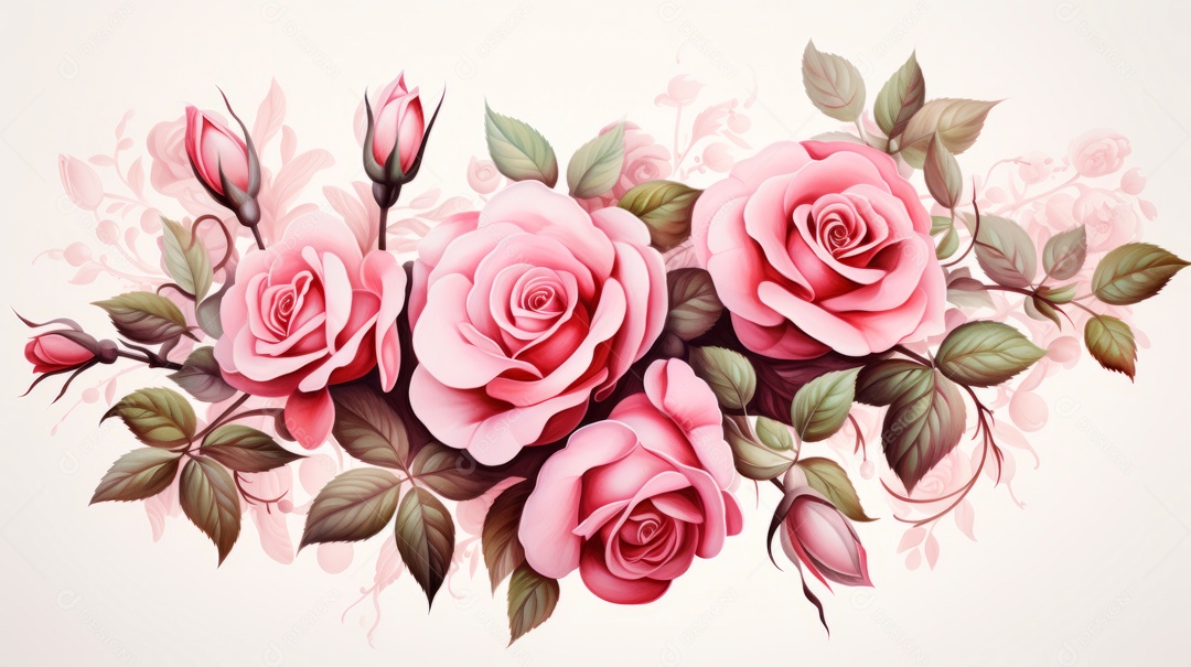 Buquê de rosas em aquarela estilo Dia dos Namorados.