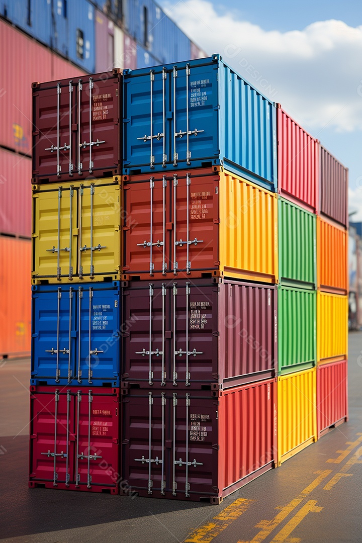 Recipientes a bordo, estão uns em cima dos outros, cores diferentes