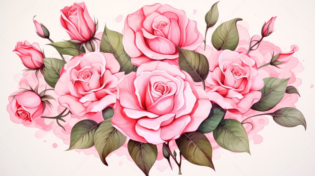 Buquê de rosas em aquarela estilo Dia dos Namorados.