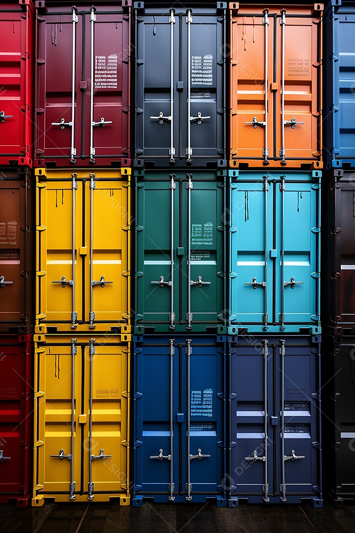 Recipientes a bordo, estão uns em cima dos outros, cores diferentes