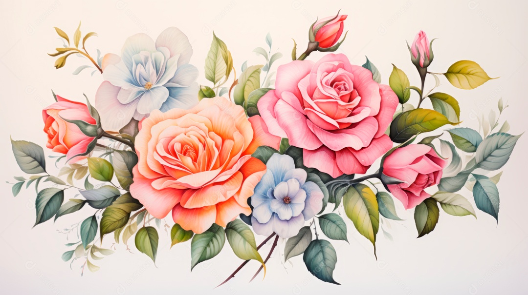 Buquê de rosas em aquarela estilo Dia dos Namorados.