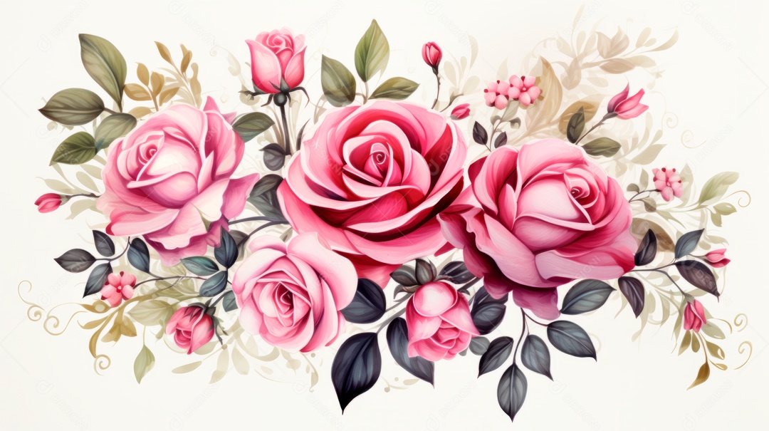 Buquê de rosas em aquarela estilo Dia dos Namorados.