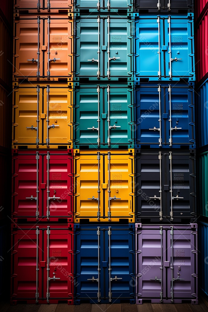 Recipientes a bordo, estão uns em cima dos outros, cores diferentes