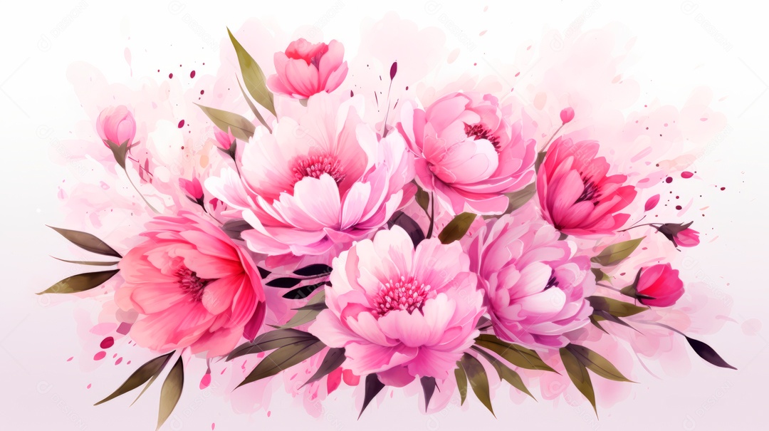 Buquê de rosas em aquarela estilo Dia dos Namorados.