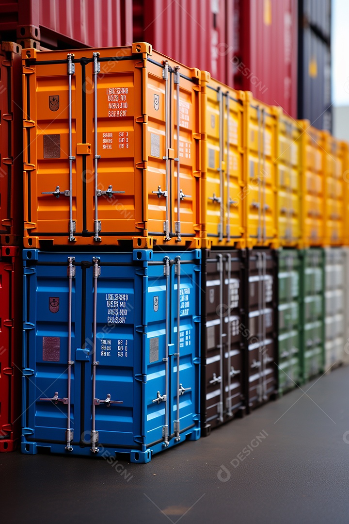 Recipientes a bordo, estão uns em cima dos outros, cores diferentes