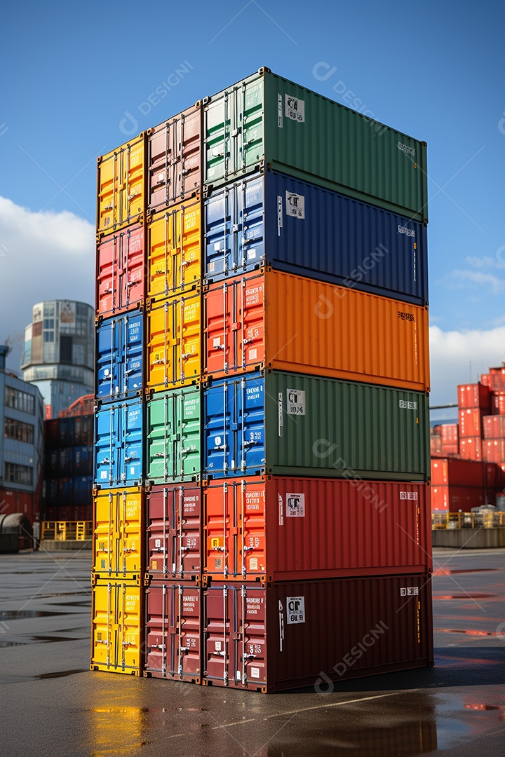 Recipientes a bordo, estão uns em cima dos outros, cores diferentes