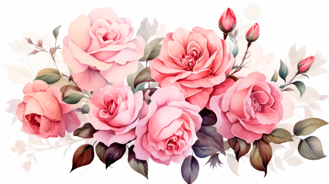 Buquê de rosas em aquarela estilo Dia dos Namorados.