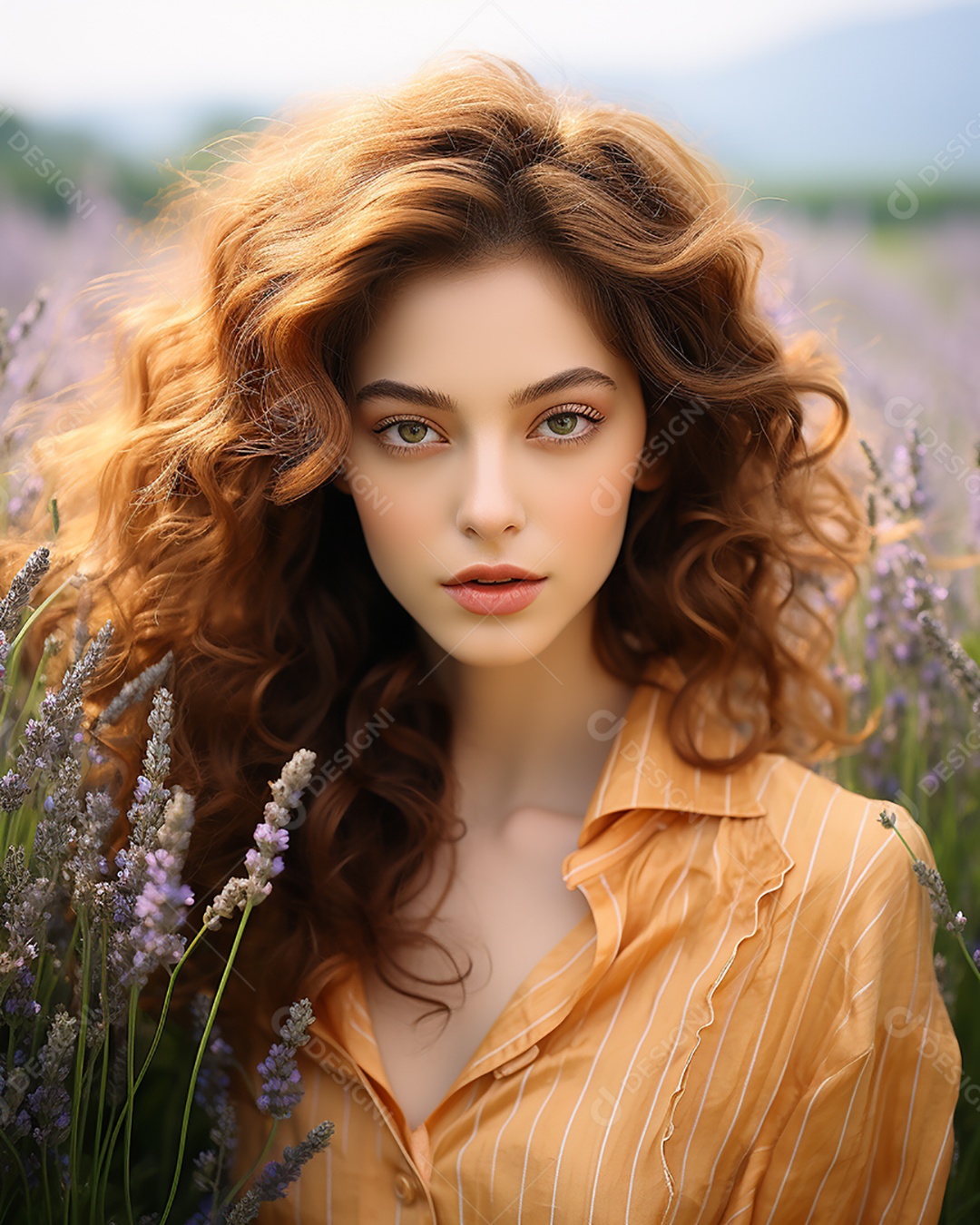 Mulher bonita no campo de lavanda