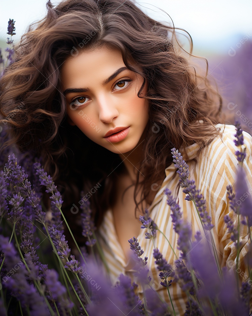 Mulher bonita no campo de lavanda