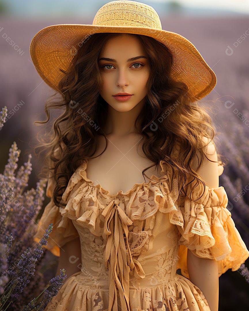 Mulher bonita no campo de lavanda