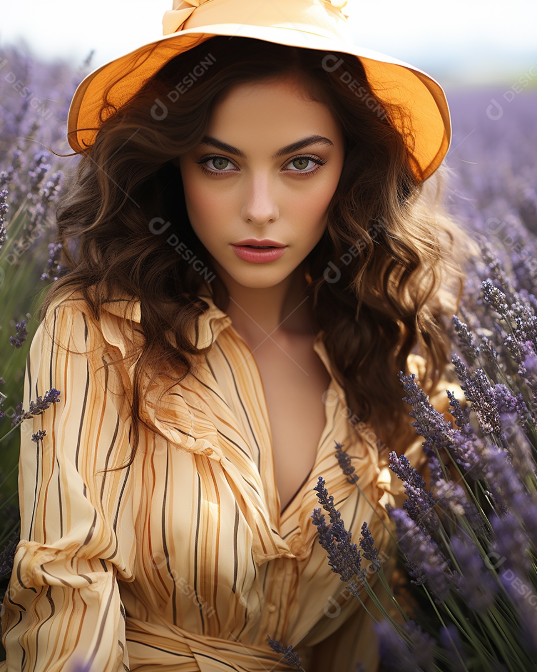 Mulher bonita no campo de lavanda