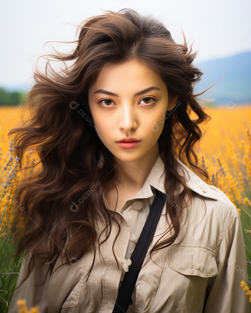 Mulher bonita no campo de lavanda