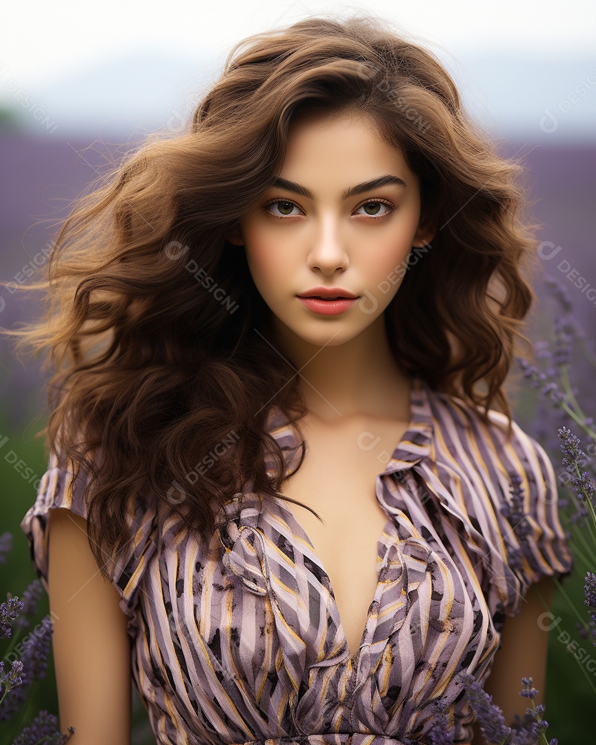 Mulher bonita no campo de lavanda