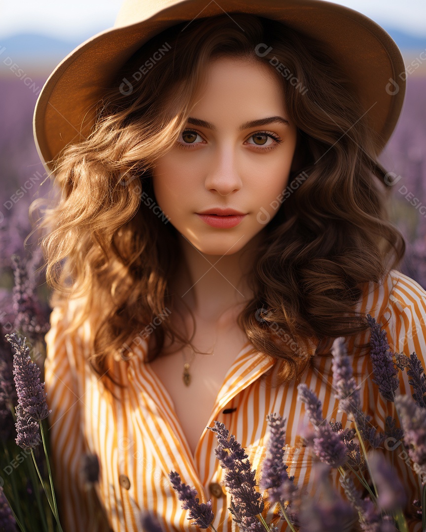 Mulher bonita no campo de lavanda