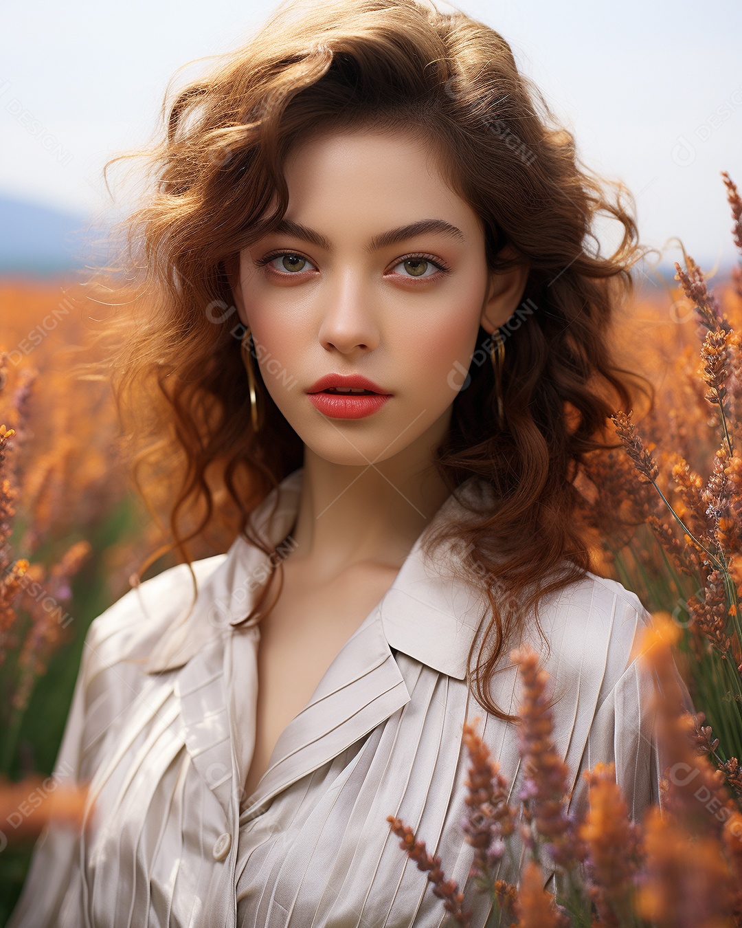 Mulher bonita no campo de lavanda