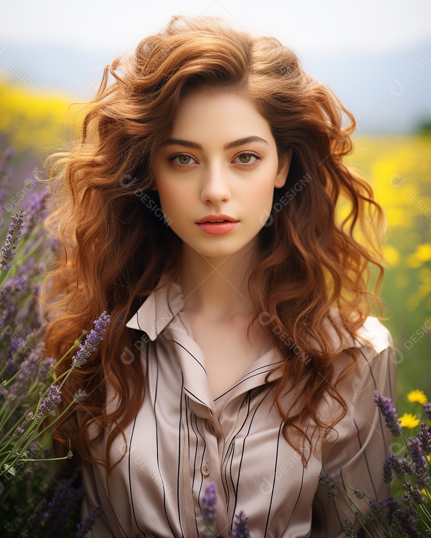 Mulher bonita no campo de lavanda