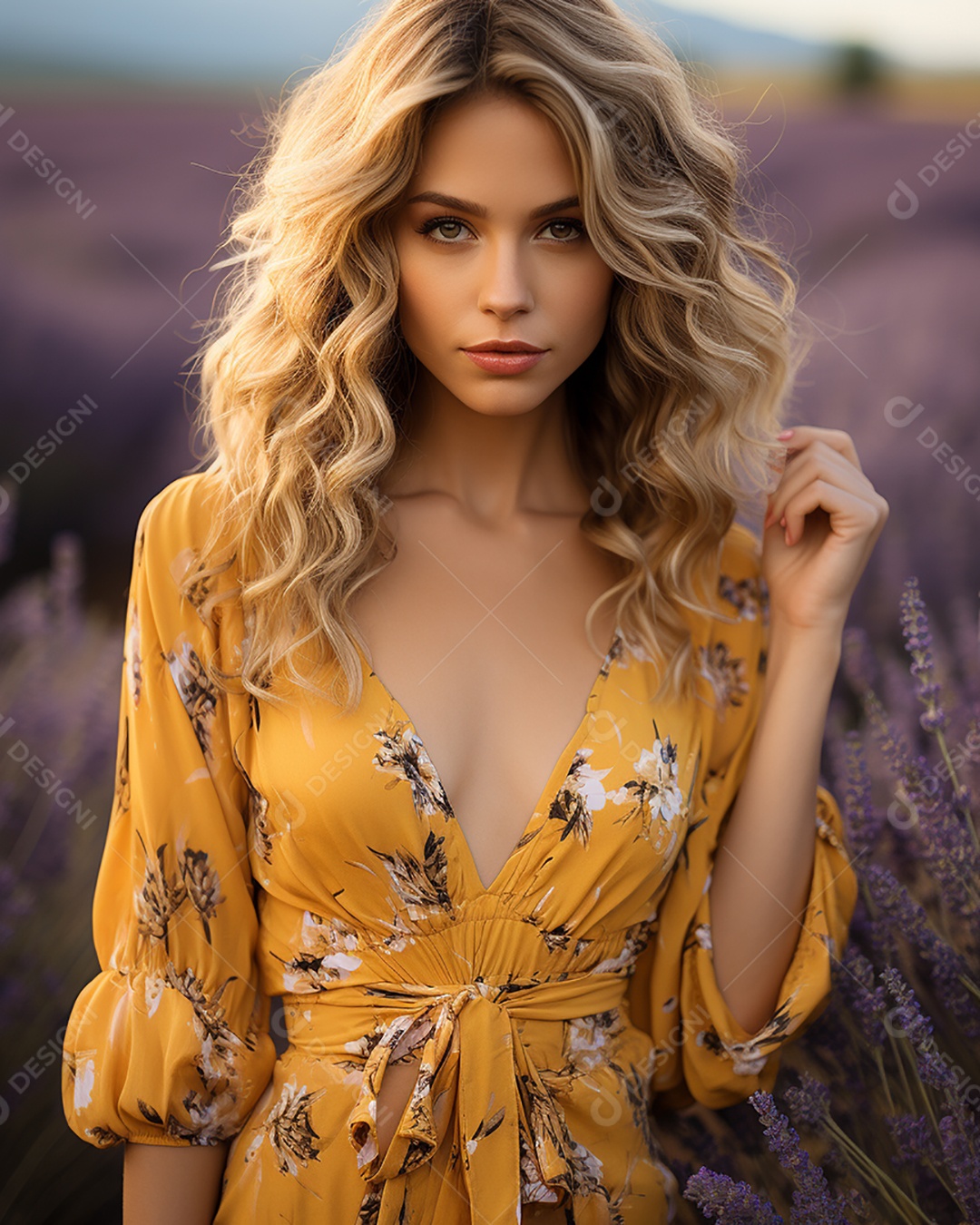 Mulher bonita no campo de lavanda