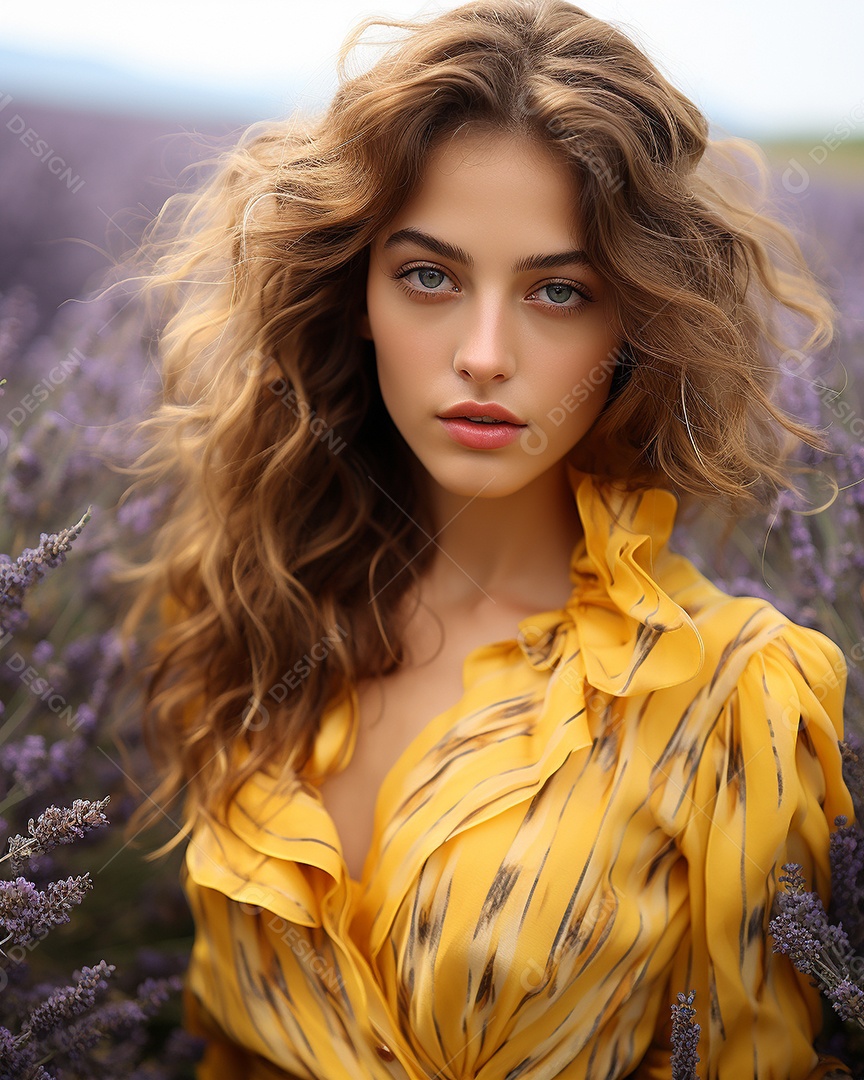 Mulher bonita no campo de lavanda