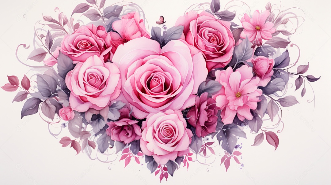 Buquê de rosas em aquarela estilo Dia dos Namorados.