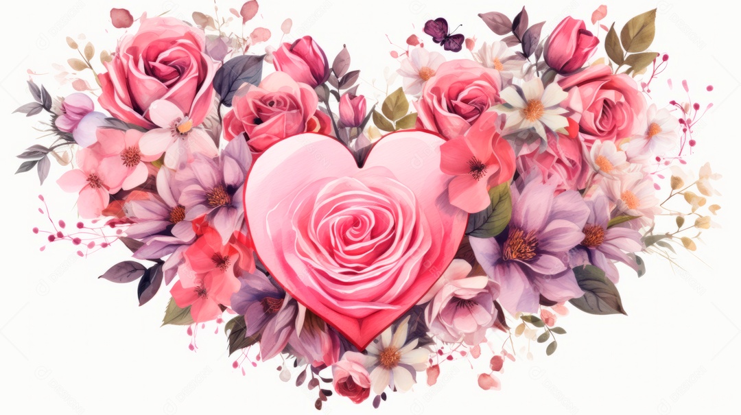 Buquê de rosas em aquarela estilo Dia dos Namorados.