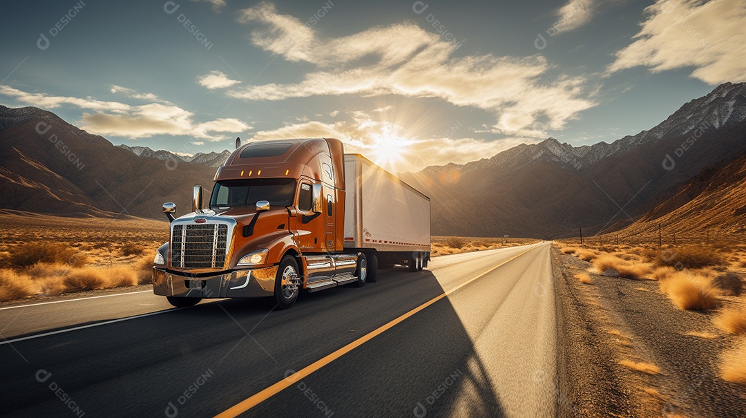 Extremamente close de um caminhão dirigindo por uma estrada da Europa em dia ensolarado