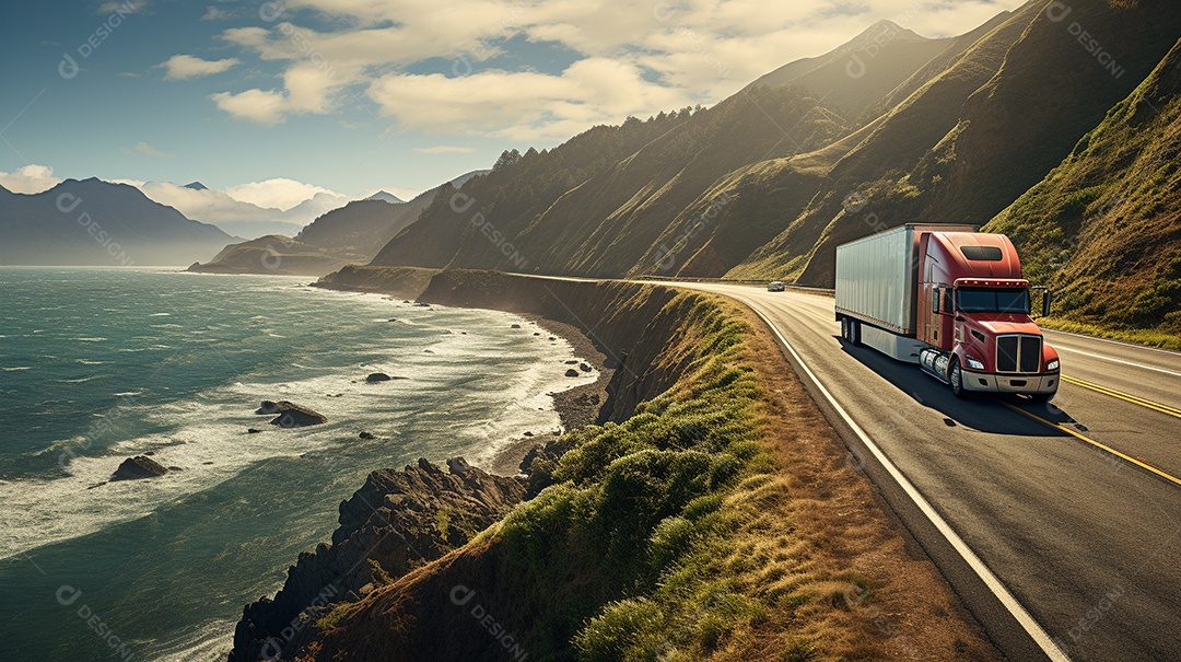 Extremamente close de um caminhão dirigindo por uma estrada da Europa em dia ensolarado