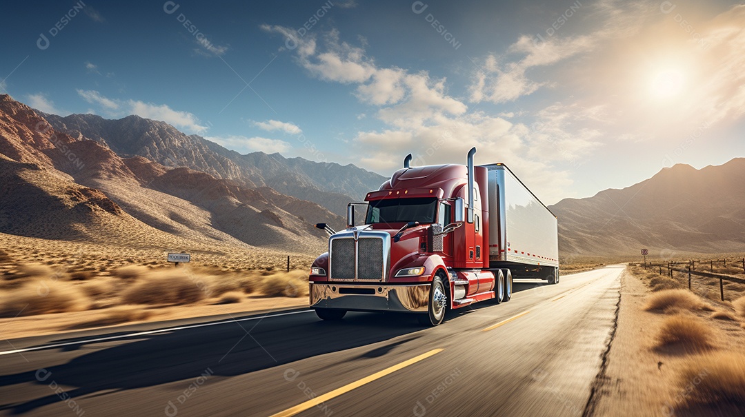 Extremamente close de um caminhão dirigindo por uma estrada da Europa em dia ensolarado