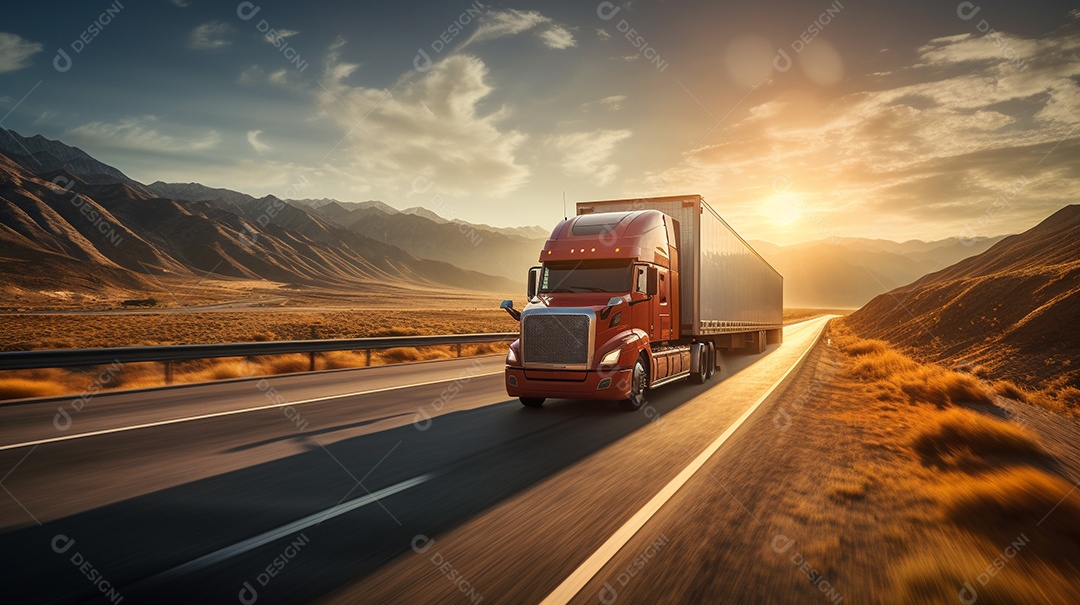 Extremamente close de um caminhão dirigindo por uma estrada da Europa em dia ensolarado