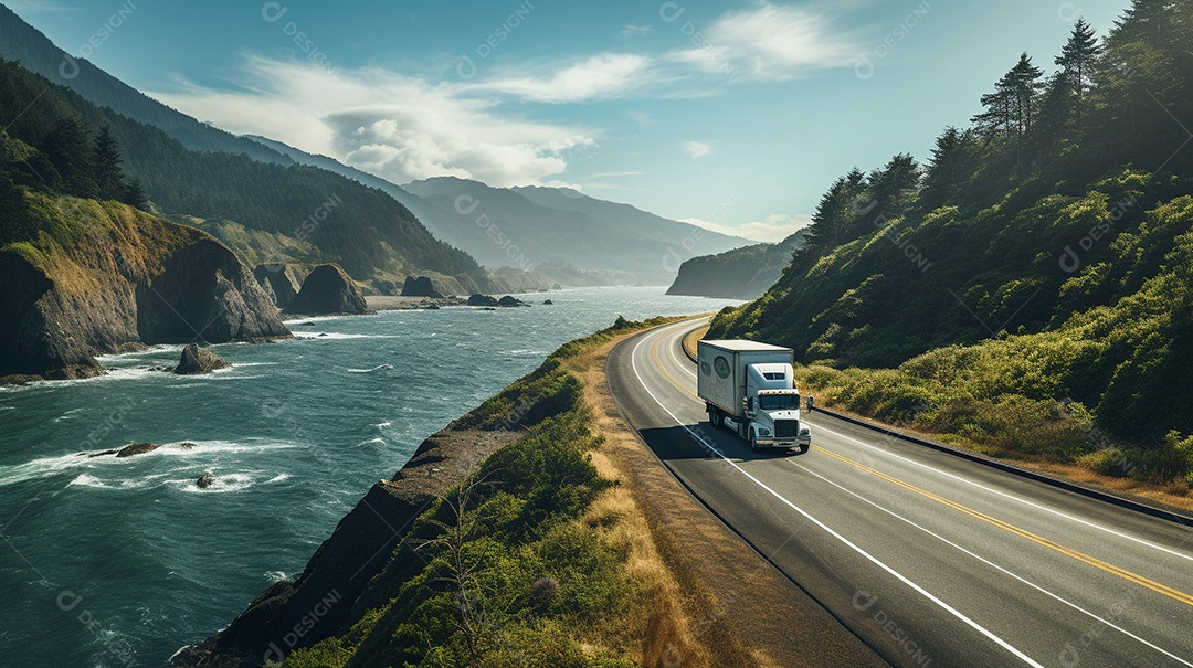 Extremamente close de um caminhão dirigindo por uma estrada da Europa em dia ensolarado