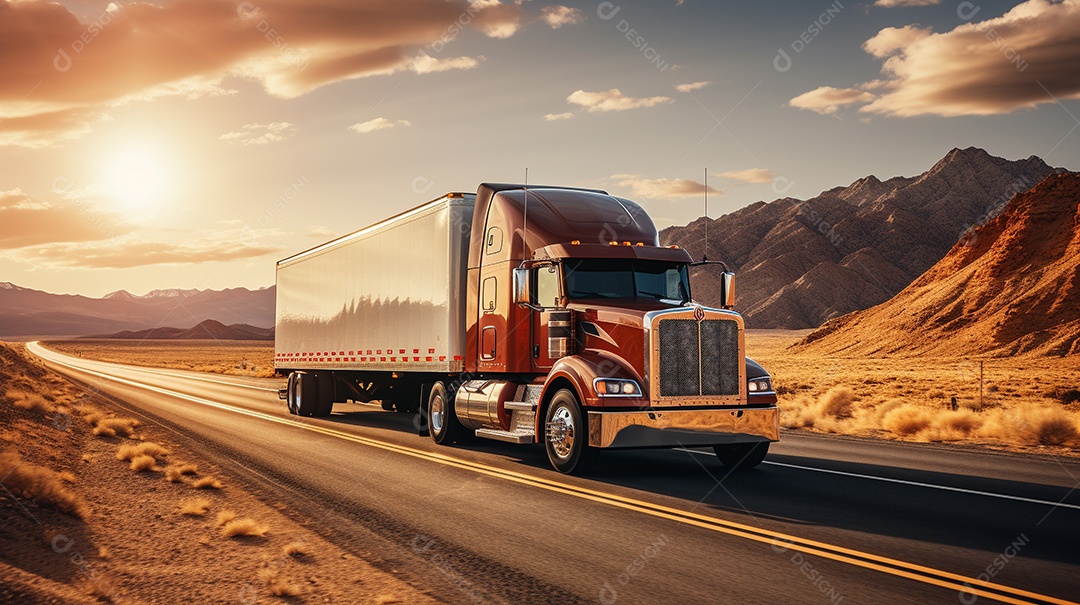 Extremamente close de um caminhão dirigindo por uma estrada da Europa em dia ensolarado