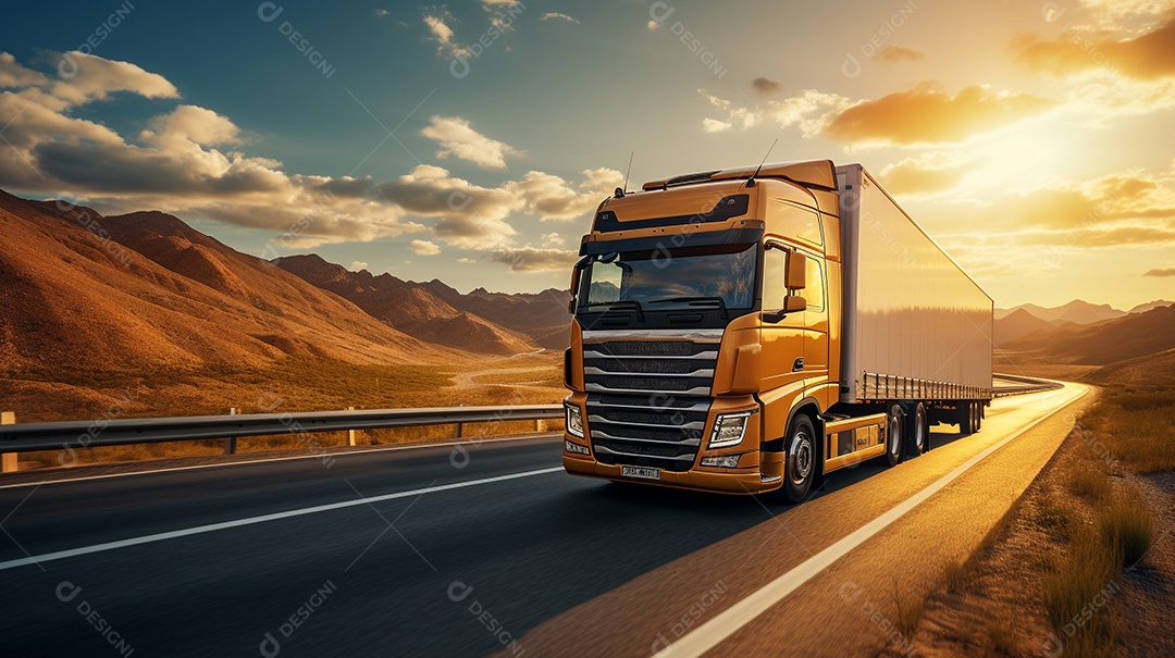 Extremamente close de um caminhão dirigindo por uma estrada da Europa em dia ensolarado