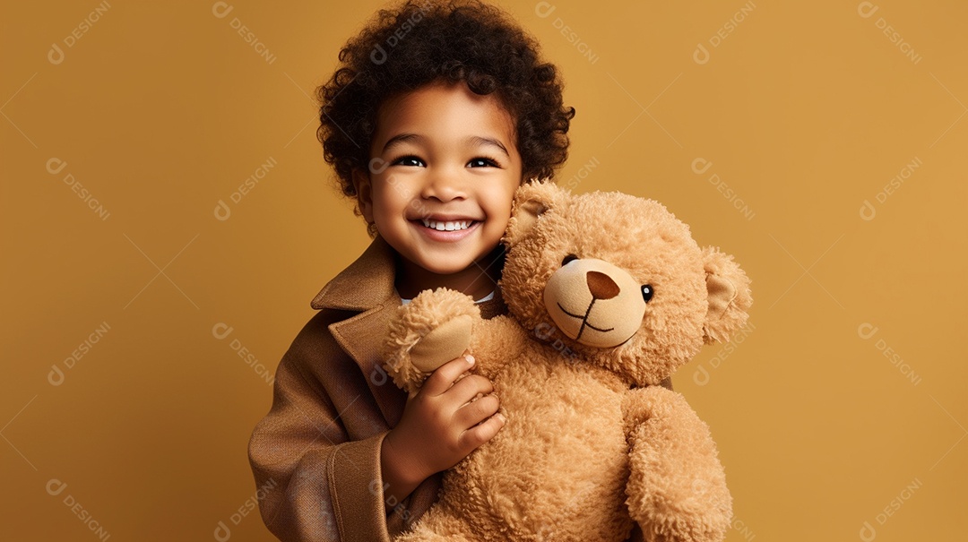 Linda criança brincando com brinquedo sobre fundo isolado