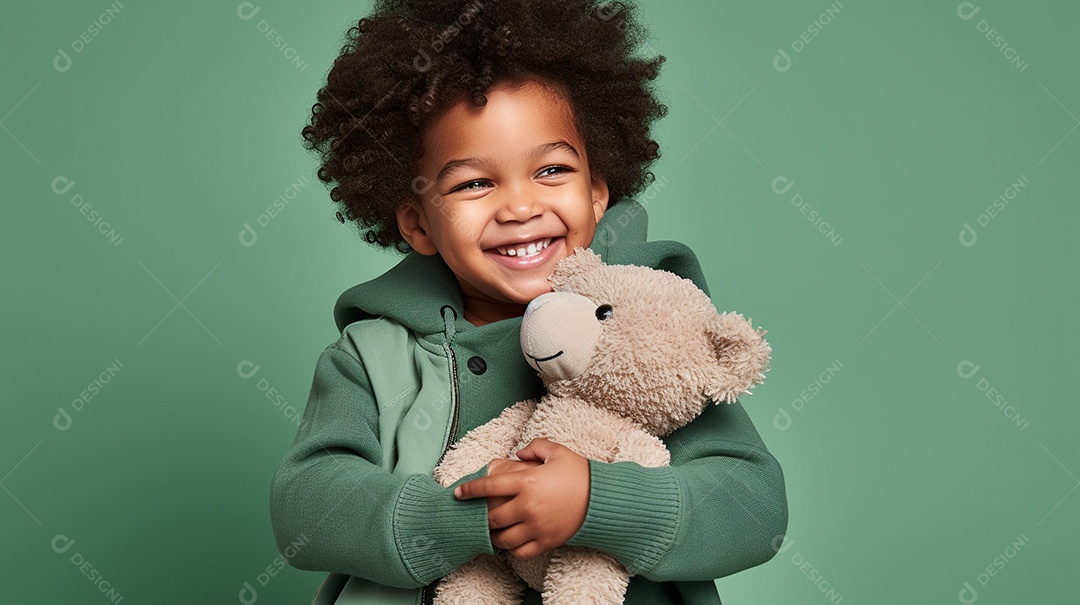 Linda criança brincando com brinquedo sobre fundo isolado