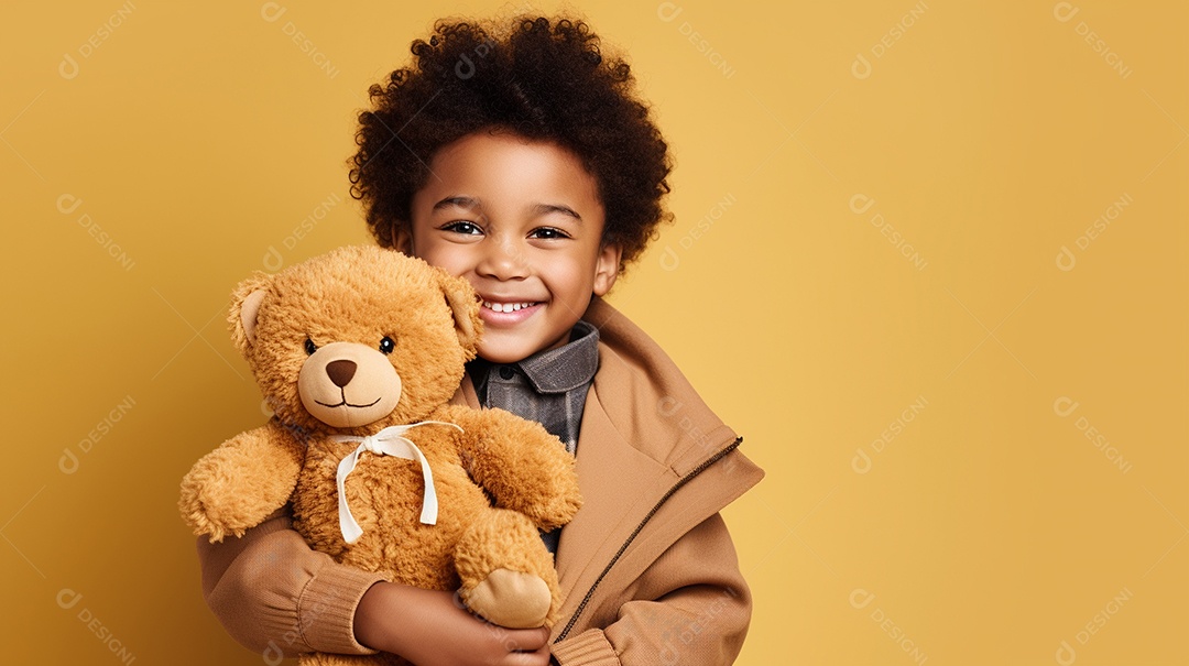 Linda criança brincando com brinquedo sobre fundo isolado
