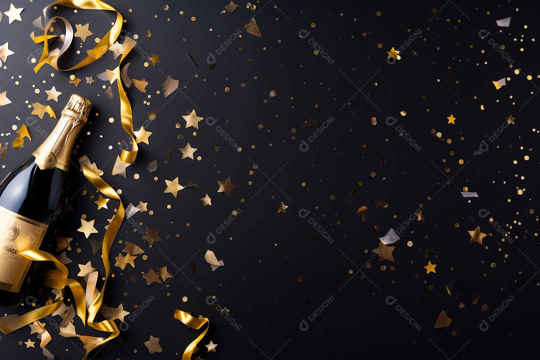 Fundo de celebração com garrafa de champanhe dourada