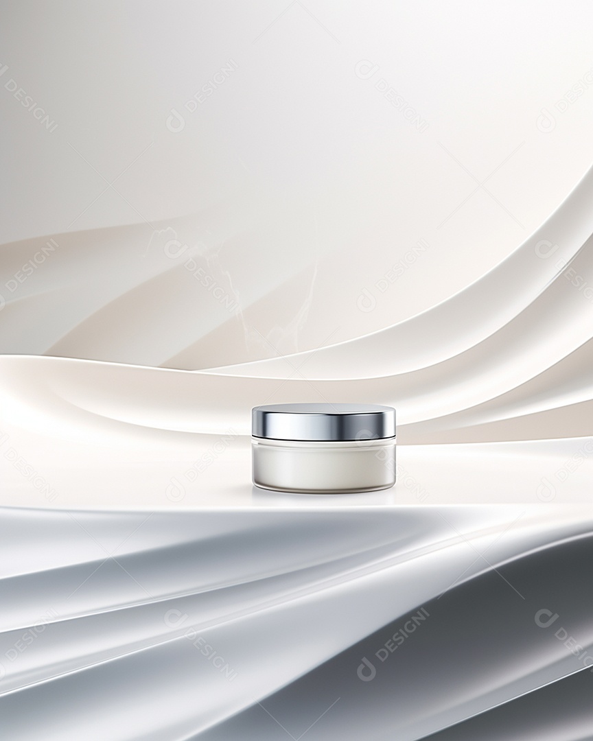 Renderização 3D do fundo do produto em branco para cosméticos creme Fundo prateado moderno do pódio