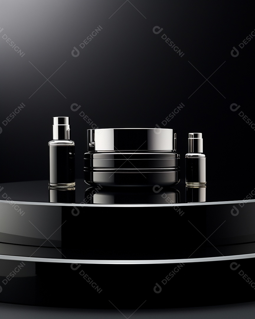 Renderização 3D do fundo preto do produto para cosméticos cremosos Fundo prateado moderno do pódio