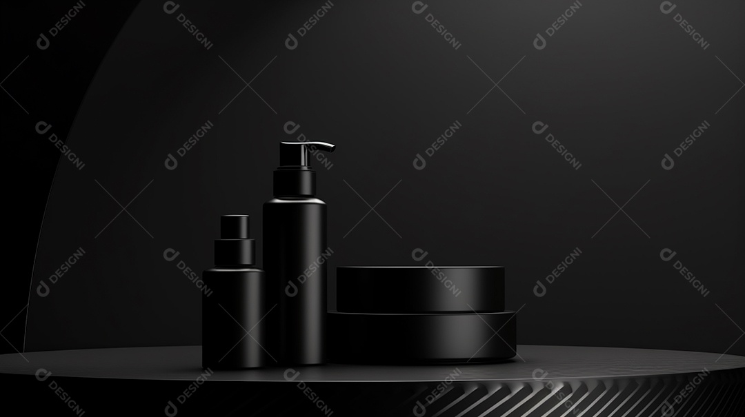 Renderização 3D do fundo preto do produto para cosméticos cremosos Fundo prateado moderno do pódio