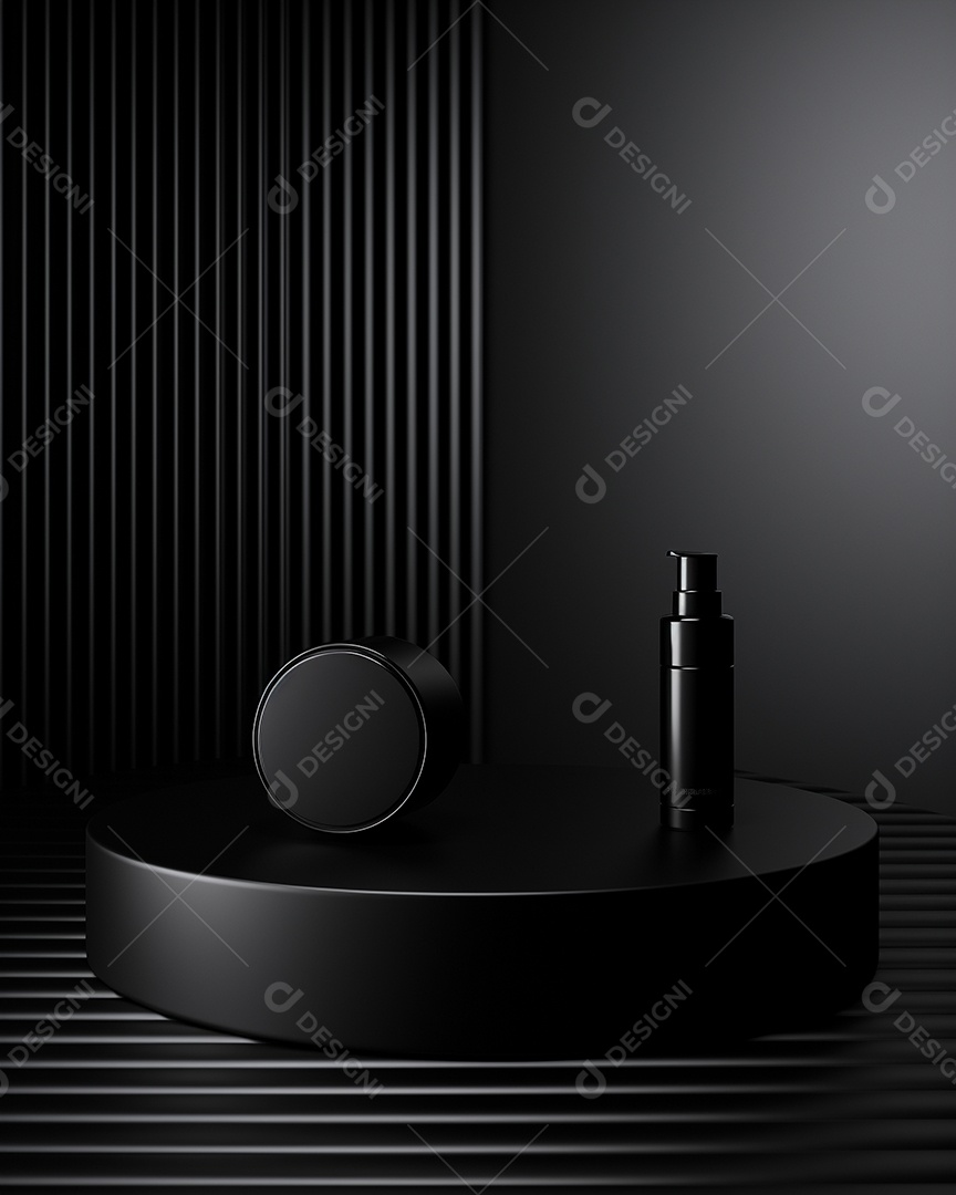 Renderização 3D do fundo preto do produto para cosméticos cremosos Fundo prateado moderno do pódio
